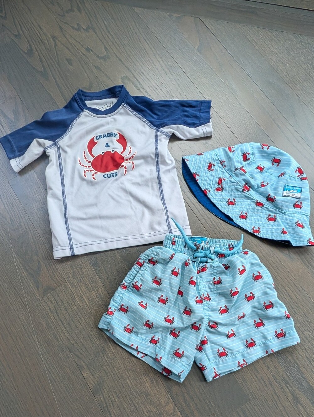Beach Bros. Toddler Boys Crab Stripe Swimset, 3-Piece, 3T